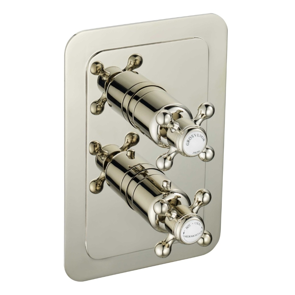 JTP Grosvenor Cross Nickel 2 Handle 2 Outlet Thermostatic Shower Valve Cut Out